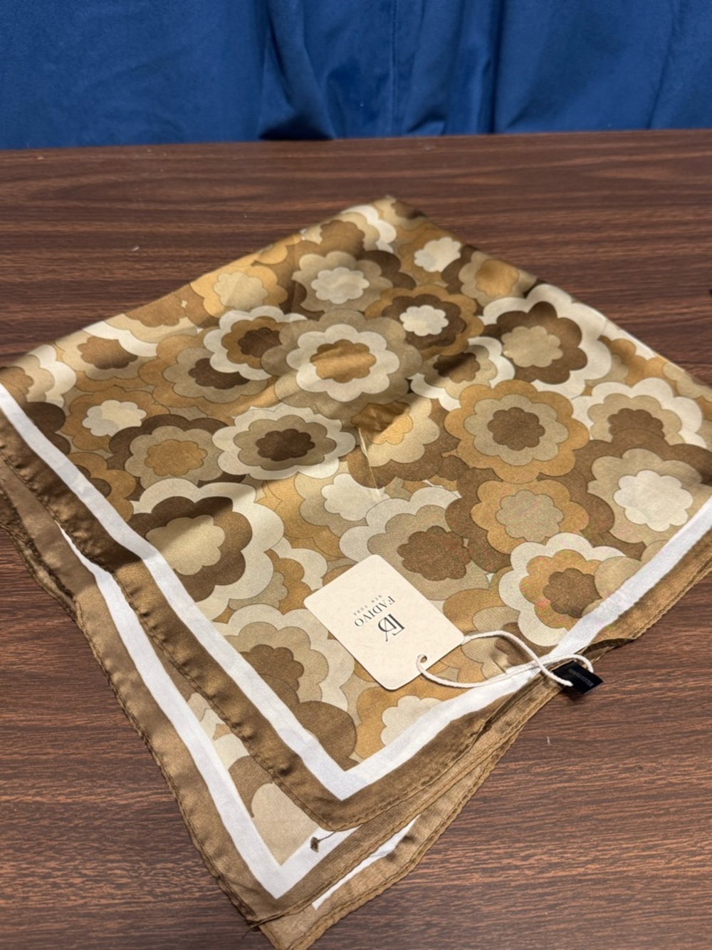 Floral Satin Scarf Square - Brown & Cream